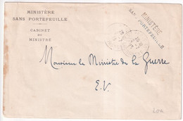 1915 - MINISTERE SANS PORTEFEUILLE ! - ENVELOPPE EN FRANCHISE => MINISTRE DE LA GUERRE à PARIS - Civil Frank Covers