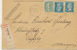 FRANKREICH 28.7.1926, Säerin 50 C Und Louis Pasteur 1 Fr (2x) Pra.-R-Brief (oben Beschnitten) Mit Not-R-Zettel „PARIS-1“ - Cartas