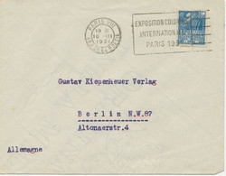 FRANKREICH 1931 Internationale Kolonialausstellung Paris 1.50Fr. EF Kab.-Brief Mit Werbestempel „PARIS VIII / 49.R DE - Covers & Documents