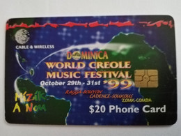 DOMINICA $ 20,- WORLD CREOLE MUSIC FESTIVAL #2  2000  CHIPCARD    Fine Used Card  ** 6672 ** - Dominica