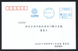 China 2010 Shanghai EXPO, Postage Meter Cover/FDC - 2010 – Shanghai (Chine)