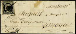 N° 3, 20c Noir Oblitération De Fortune + Croix à La Plume S/Lettre Grand Cachet Type 13 De St-Léonard Du 7 Janv 1849 Pou - Andere & Zonder Classificatie