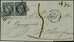 Lettre N° 4, 25c Bleu Cérès X 2ex Sur L De Rouen 11 Août 50 Pour Elbeuf, Taxe Manuscrite Pour Affranchissement Insuffisa - Unclassified