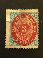 DANISH WEST INDIES DANSK-WESTINDISKE OER  SG 32  3c Red And Blue FU  CV £23 - Deens West-Indië