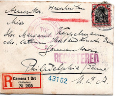 55869 - Deutsches Reich - 1915 - 40Pfg. Germania EF A. R-Bf. M. Dt. Zensur  CAMENZ -> PHILADELPHIA, PA (USA) - Briefe U. Dokumente