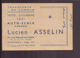 Carte De Visite " Asselin " Taxi, Auto-école à Montargis - Cartoncini Da Visita