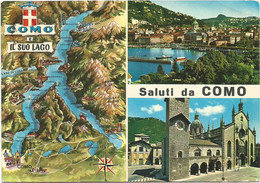 AA5145 Saluti Da Como - Carta Geografica Map Carte Geographique - Panorama Vedute Multipla / Viaggiata 1970 - Como