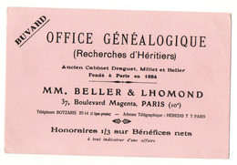 Buvard Office Généalogique ( Recherches D'héritiers) MM. Beller & Lhomond Paris - Format : 21x13.5 Cm - G