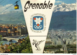 38 GRENOBLE Jeux Olympiques D'Hiver VOIR DOS Flamme JO 1968 Patineurs Cabine Du Téléphérique De La Bastille En 1967 - Jeux Olympiques