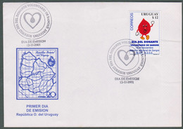 2001 URUGUAY FDC Postmark Blood Donor - Donante De Sangre Voluntario - Medicine VL - Uruguay