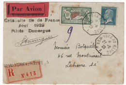 France - Enveloppe Recommandée Par Catapulte Signature Pilote Domergue 1929 - Timbres 10f Et 1f50 - 1927-1959 Briefe & Dokumente