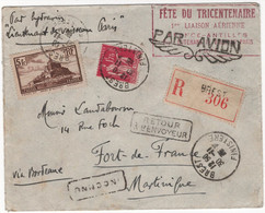 France - Enveloppe Recommandée Fort De France Martinique - Tricentenaire 1°liaison France-Antilles - 2 Timbres - 1927-1959 Briefe & Dokumente