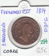 CRE0284 MONEDA ESPAÑA FERNANDO VII 8 MARAVEDIES 1814 JUBIA COBRE 25 - Provinciale Munten