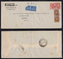 Great Britain 1936 CONDOR Airmail Cover 5Sh + 2x 1Sh LONDON To SAO PAULO Brazil Pirelli Advertising - Storia Postale