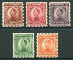 YUGOSLAVIA 1923 King Alexander Definitive Dinar Values LHM / *.  Michel 169-73 - Unused Stamps