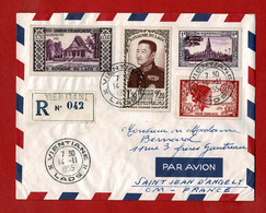 1955. Enveloppe Affranchie Lettre RECOMMANDÉE Par AVION De VIENTIANE Au LAOS Vers 17 St JEAN D'ANGÉLY - Laos