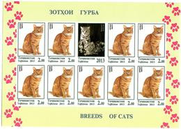 Tajikistan.2013 Cats.Imperf  3 Sheetlets, Each Of 9 + Label   Michel # 614-16b  KB - Tajikistan