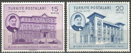Turkey 1950 Mi 1264-1265 [NO GUM], 3rd Congress Of Turkish Cooperative System, Istanbul | Mithat Pasha And Security Bank - Usati