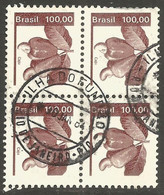 BRAZIL. 100R CASHEW USED BLOCK OF FOUR. ILHA DO FUDAO POSTMARK - Gebraucht
