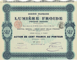 - Titre Ancien - Société Française  Lumière Froide - Procédés Dussaud - Titre De 1913 - Imprimerie Richard - - Elektrizität & Gas