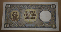 Serbia 100 Dinara 1943 VF БЕОГРАД, 1 ЈАНУАР 1943  СРПСКА НАРОДНА БАНКА - Serbie