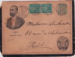 1894 - ENVELOPPE ENTIER SAGE ILLUSTREE - HOMMAGE AU PRESIDENT MARTYR CARNOT - ETAT MOYEN - Standard- Und TSC-Briefe (vor 1995)