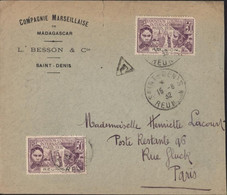 Cie Marseillaise De Madagascar L Besson St Denis CAD Saint Denis 15 8 32 T Taxe YT Exposition Coloniale N°120 X2 - Cartas