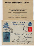 TB 3046 - 1947 - LAC - Lettre & Enveloppe Du Congrès F.A.M.M.A.C. DIJON X NANTES Pour LA FELIE EN FRANOIS ( Doubs ) - Expositions Philatéliques