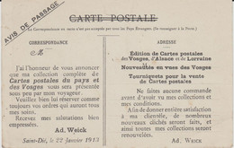 SAINT DIE (88) - Carte Publicitaire - Ad. Weick - Editeur De Cartes Postales Des Vosges, Alsace Et Lorraine - Bon état - Saint Die