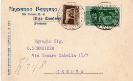 Regno D'Italia (1929) - Ditta Armando Ferraro - Cartolina Postale Da Nizza Monferrato Per Genova - Marcophilia