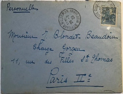 Morbihan - Saint Pierre Quiberon - Lettre Pour Paris IIe - 50c Jeanne D'Arc Seul Sur Lettre - 29 Juillet 1929 - 1921-1960: Modern Period