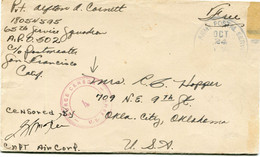 NOUVELLE-CALEDONIE / ETATS-UNIS LETTRE CENSUREE DEPART ARMY POSTAL SERVICE OCT 24 194? (A.P.O. 502) POUR LES ETATS-UNIS - Storia Postale