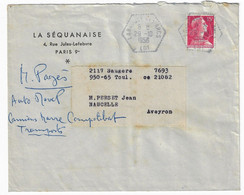 LARROQUE DES ARCS Lot Lettre 15 F Muller Rouge Yv 1011 Ob 29 10 1956 Agence Postale Hexagone Pointillé F7 Séquanaise - 1921-1960: Période Moderne