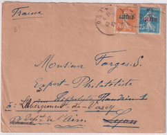 ALGERIE - 1929 - SEMEUSE SURCHARGEE ! - ENVELOPPE De ORAN => LYON => LABERGEMENT DE VAREY - Briefe U. Dokumente