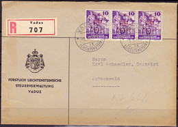 Liechtenstein 1946: REGIERUNGS+DIENSTSACHE No. 22 Im Trio Auf R-Brief 707 STEUERVERWALTUNG Mit Inhalt Und O VADUZ 1.X.46 - Official