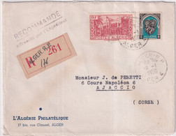 ALGERIE - 1950 - ENVELOPPE RECOMMANDEE De ALGER 4 ! CACHET RARE GUICHET Des RECOMMANDES => AJACCIO (CORSE) - Storia Postale
