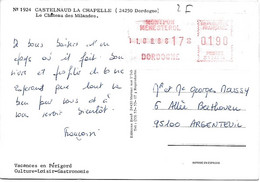 RARE - Carte Postale Avec Vignette D'affranchissement SATAS FRAMA MONTPON MENESTROL DORDOGNE (24) 11/08/1986 - 1969 Montgeron – Weißes Papier – Frama/Satas