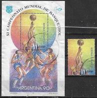 1990 Argentina Deportes Camp, Mundial De Basquet 1v. + 1 Block - Gebruikt