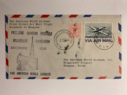 Enveloppe Avec Carte à L’intérieur (?) Première Liaison Postale Bruxelles Rangoon Déc 1952 Via Air Mail 1st Direct Air M - Andere & Zonder Classificatie