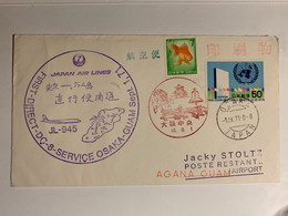 Japon Air Lines First Direct-DC-8-service Osaka Grand Tampon Rond Violet Agana Guam Osaka 1971 - Posta Aerea