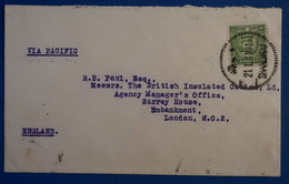 T25 CHINA BELLE LETTRE ASSEZ RARE 1941 SHANGHAI CHINE POUR LONDON ENGLAND VIA PACIFIC + AFFRANCH. PLAISANT - 1912-1949 Republic