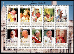 REPUBLIQUE DE COTE D'IVOIRE  -   SHEET BLOCK -  POPE JOHN PAUL II  - MINT NOT HINGED SOUVENIR, 2.29 - Pausen