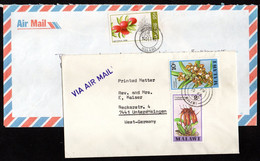 MALAWI 2 Enveloppe Cover Timbre Fleur Arbre Cirrhopetalum , Acampe  , Ximenia Caffra   Tree Flower - Malawi (1964-...)