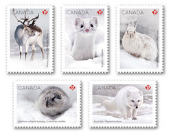 Qc. DIE CUT = FOX, CARIBOU DEER, ERMINE, HARE - RABBIT, LEMMING = ARCTIC MAMMALS = Set Of 5 From BOOKLET MNH Canada 2021 - Nuovi