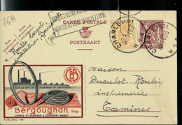 Publibel Obl. N° 768 ( BERGOUGNAN, Tout Caoutchouc - Pneus, Tuyau Tapis) Obl. CHARLEROI  1949 - Werbepostkarten
