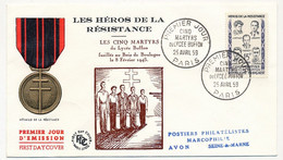 FRANCE - 5 Env. FDC - Héros De La Résistance - Martyrs Buffon, Le Roux, Médéric Védy, Martin Bret, Moutardier 25/4/1959 - 1950-1959