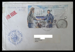 165.PITCAIRN ISLANDS 2008 USED  AIRMAIL COVER TO INDIA WITH STAMP M/S DISCOVERY OF A COMMUNITY, SHIPS. - Pitcairn