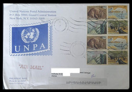 165.UNITED NATIONS 2008 USED  AIRMAIL COVER TO INDIA WITH STAMPS , ENDANGERED SPECIES, BIRDS, ANIMALS. - Covers & Documents