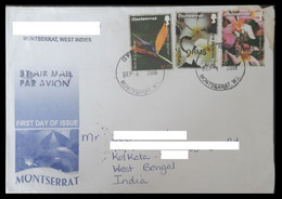 165.MONTSERRAT 2008 USED AIRMAIL COVER TO INDIA WITH (03) STAMPS, FLOWERS, OVERPRINT . - Montserrat