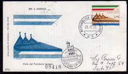 REPUBBLICA DI SAN MARINO 1965 VISITA DEL PRESIDENTE DELLA REPUBBLICA ITALIANA SARAGAT FDC FILAGRANO VIAGGIATA - FDC